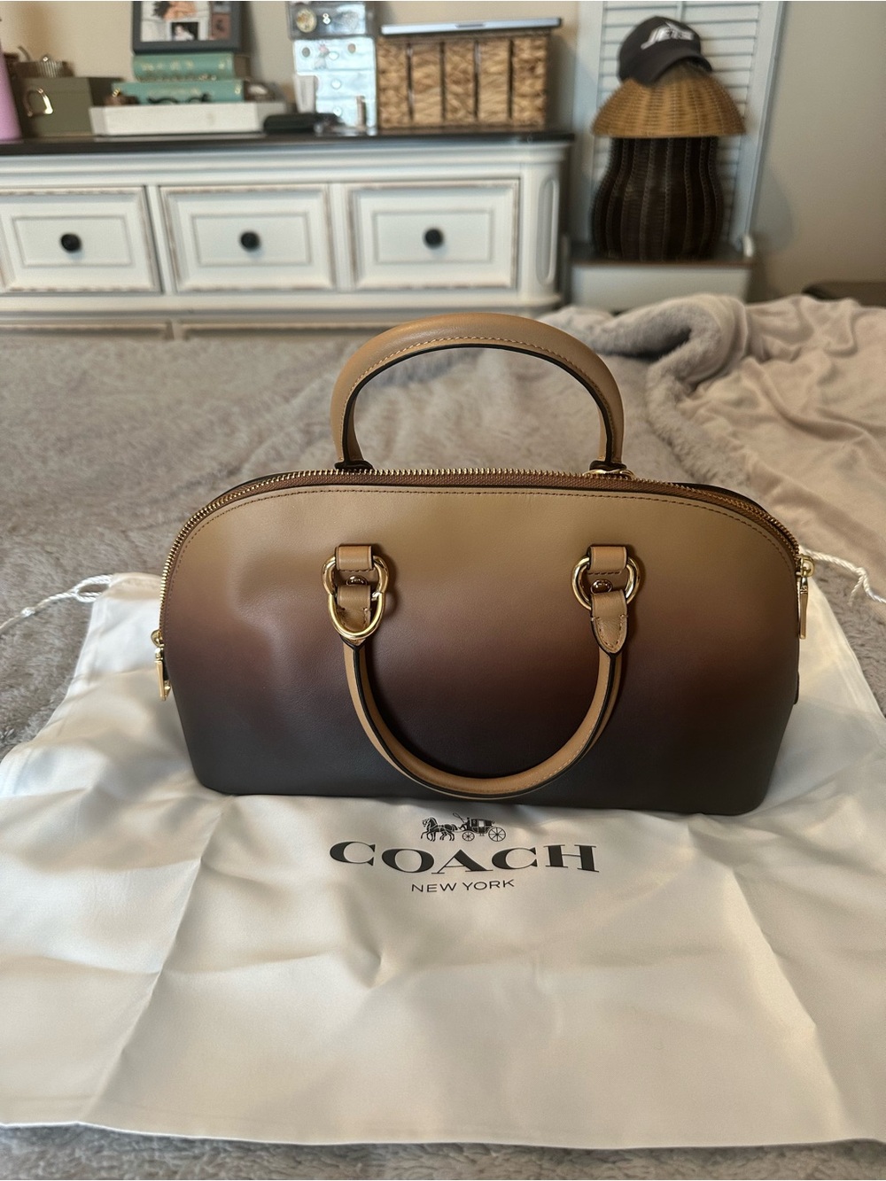 COACH Lara Satchel Bag Gold/Latte - Picture 6 of 6